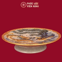 Mâm Bồng Long Phụng Chầu Nguyệt Men Rạn Bọc Đồng Thếp Vàng Gốm Sứ Bát Tràng - Phúc Lộc Viên Minh