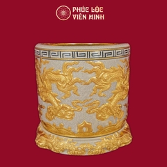 Bát Hương Song Long Chầu Nguyệt Men Rạn Dát Vàng Tây Gốm Sứ Bát Tràng - Phúc Lộc Viên Minh