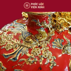 Bình Hút Lộc Công Danh Phú Quý Men Đỏ Vẽ Vàng Gốm Sứ Bát Tràng - Phúc Lộc Viên Minh