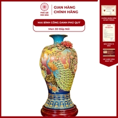Mai Bình Công Danh Phú Quý Men 3D Bát Tràng - Gốm Sứ Phúc Lộc Viên Minh