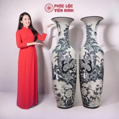 Đôi Lộc Bình Họa Tiết Đơn Cảnh Gốm Sứ Bát Tràng - Phúc Lộc Viên Minh - PL043