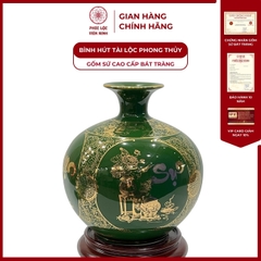 Bình Hút Lộc Tứ Cảnh Vạn Sự Như Ý Cổ Hoa Decal Vàng Kim Gốm Sứ Bát Tràng - Phúc Lộc Viên Minh