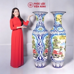 Đôi Lộc Bình Nhị Cảnh Men Màu Gốm Sứ Bát Tràng - Phúc Lộc Viên Minh - PL044