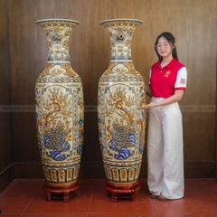 Đôi Lộc Bình Tứ Cảnh Men Hoàng Thổ Gốm Sứ Bát Tràng - Phúc Lộc Viên Minh - PL1517
