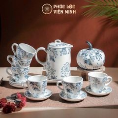 Bộ Ấm Chén Hoa Dây Tằm Gốm Sứ Bát Tràng - Phúc Lộc Viên Minh - PL024
