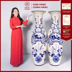 Đôi Lộc Bình Họa Tiết Phúc Đức Gốm Sứ Bát Tràng - Phúc Lộc Viên Minh - PL046