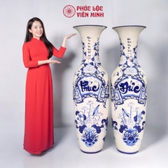Đôi Lộc Bình Họa Tiết Phúc Đức Gốm Sứ Bát Tràng - Phúc Lộc Viên Minh - PL046