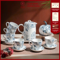 Bộ Ấm Chén Hoa Dây Tằm Gốm Sứ Bát Tràng - Phúc Lộc Viên Minh - PL024