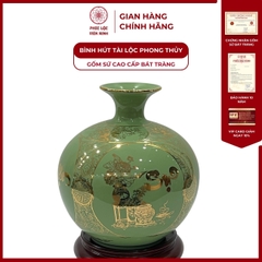 Bình Hút Lộc Tứ Cảnh Vạn Sự Như Ý Cổ Hoa Decal Vàng Kim Gốm Sứ Bát Tràng - Phúc Lộc Viên Minh