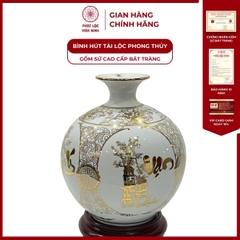 Bình Hút Lộc Tứ Cảnh Vạn Sự Như Ý Cổ Hoa Decal Vàng Kim Gốm Sứ Bát Tràng - Phúc Lộc Viên Minh