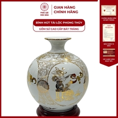 Bình Hút Lộc Tứ Cảnh Vạn Sự Như Ý Cổ Hoa Decal Vàng Kim Gốm Sứ Bát Tràng - Phúc Lộc Viên Minh