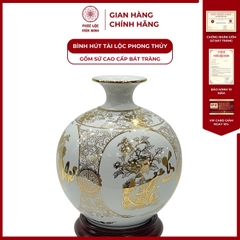 Bình Hút Lộc Tứ Cảnh Vạn Sự Như Ý Cổ Hoa Decal Vàng Kim Gốm Sứ Bát Tràng - Phúc Lộc Viên Minh