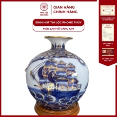 Bình Hút Lộc Nhị Cảnh Men Lam Vẽ Vàng Kim Gốm Sứ Bát Tràng - Phúc Lộc Viên Minh