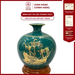 Bình Hút Lộc Thuận Buồm Xuôi Gió Dán Decal Vàng Kim Gốm Sứ Bát Tràng - Phúc Lộc Viên Minh