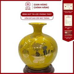 Bình Hút Lộc Tứ Cảnh Vạn Sự Như Ý Cổ Hoa Decal Vàng Kim Gốm Sứ Bát Tràng - Phúc Lộc Viên Minh