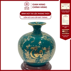 Bình Hút Lộc Tam Cảnh Phúc Lộc Thọ Dán Decal Vàng Kim Gốm Sứ Bát Tràng - Phúc Lộc Viên Minh