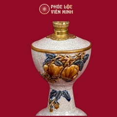 Đèn Thờ Váy Vuông Đào Men Rạn Đắp Nổi Gốm Sứ Bát Tràng - Phúc Lộc Viên Minh