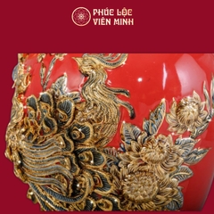 Mai Bình Công Danh Phú Quý Men Đỏ Vẽ Vàng Gốm Sứ Bát Tràng - Phúc Lộc Viên Minh