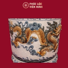Bát Hương Song Long Chầu Nguyệt Men Rạn Gốm Sứ Bát Tràng - Phúc Lộc Viên Minh