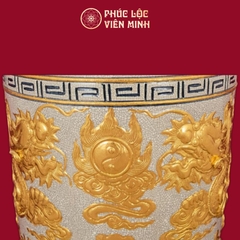 Bát Hương Song Long Chầu Nguyệt Men Rạn Dát Vàng Tây Gốm Sứ Bát Tràng - Phúc Lộc Viên Minh