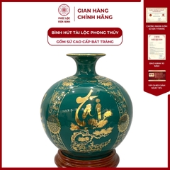 Bình Hút Lộc Tứ Cảnh Phúc Đức Tài Lộc Decal Vàng Kim Gốm Sứ Bát Tràng - Phúc Lộc Viên Minh
