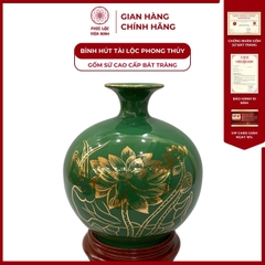 Bình Hút Lộc Hình Hoa Sen Dán Decal Vàng Kim Gốm Sứ Bát Tràng - Phúc Lộc Viên Minh