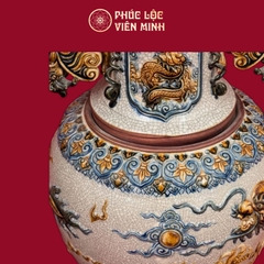 Đèn Mạc Long Chầu Nguyệt Men Rạn Đắp Nổi Gốm Sứ Bát Tràng - Phúc Lộc Viên Minh