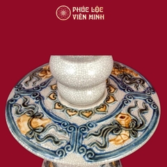 Cây Nến Song Long Chầu Nguyệt Men Rạn Đắp Nổi Gốm Sứ Bát Tràng - Phúc Lộc Viên Minh