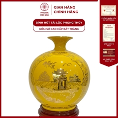 Bình Hút Lộc Tam Cảnh Hà Nội Dán Decal Vàng Kim Gốm Sứ Bát Tràng - Phúc Lộc Viên Minh