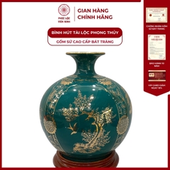 Bình Hút Lộc Tứ Cảnh Decal Vàng Kim Gốm Sứ Bát Tràng - Phúc Lộc Viên Minh