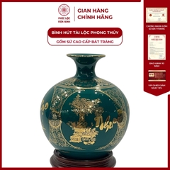 Bình Hút Lộc Tứ Cảnh Vạn Sự Như Ý Viền Cổ Trống Đồng Decal Vàng Kim Gốm Sứ Bát Tràng - Phúc Lộc Viên Minh