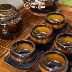 Bộ Ấm Chén Men Hổ Phách Cao Cấp Gốm Sứ Bát Tràng - Phúc Lộc Viên Minh