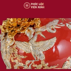 Bình Hút Lộc Phú Quý Trường Xuân Men Đỏ Họa Tiết Trắng Vẽ Vàng Gốm Sứ Bát Tràng - Phúc Lộc Viên Minh