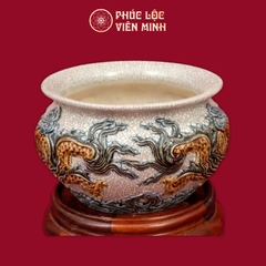 Bát Hương Quả Lựu Song Long Chầu Nguyệt Men Rạn Gốm Sứ Bát Tràng - Phúc Lộc Viên Minh