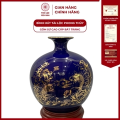 Bình Hút Lộc Song Ngư Vọng Nguyệt Dán Decal Vàng Kim Gốm Sứ Bát Tràng - Phúc Lộc Viên Minh