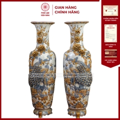 Đôi Lộc Bình Men Rạn Công Đào Đắp Nổi Kênh Bong Gốm Sứ Bát Tràng - Phúc Lộc Viên Minh - PL1520