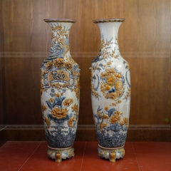 Đôi Lộc Bình Men Rạn Phúc Đức Kênh Bong Đắp Nổi Gốm Sứ Bát Tràng - Phúc Lộc Viên Minh - PL1521