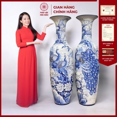 Đôi Lộc Bình Họa Tiết Công Đào Gốm Sứ Bát Tràng - Phúc Lộc Viên Minh - PL061