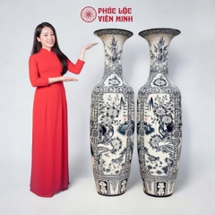 Đôi Lộc Bình Họa Tiết Tứ Cảnh Gốm Sứ Bất Tràng - Phúc Lộc Viên Minh - PL062