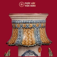 Đèn Mạc Long Chầu Nguyệt Men Rạn Đắp Nổi Gốm Sứ Bát Tràng - Phúc Lộc Viên Minh