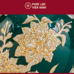 Bình Hút Lộc Mã Đáo Thành Công Men Xanh Lục Bảo Họa Tiết Trắng Vẽ Vàng Gốm Sứ Bát Tràng - Phúc Lộc Viên Minh