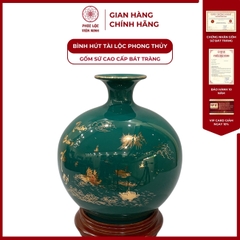 Bình Hút Lộc Thuận Buồm Xuôi Gió Dán Decal Vàng Kim Gốm Sứ Bát Tràng - Phúc Lộc Viên Minh