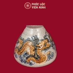 Cây Nến Song Long Chầu Nguyệt Men Rạn Đắp Nổi Gốm Sứ Bát Tràng - Phúc Lộc Viên Minh
