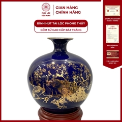 Bình Hút Lộc Chim Công Tài Lộc Dán Decal Vàng Kim Gốm Sứ Bát Tràng - Phúc Lộc Viên Minh