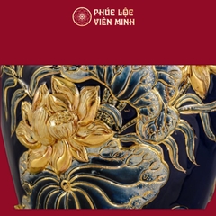 Mai Bình Công Danh Phú Quý Men Xanh Coban Vẽ Vàng Gốm Sứ Bát Tràng - Phúc Lộc Viên Minh