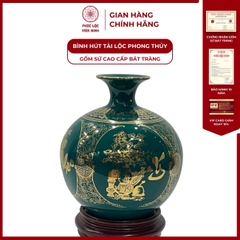 Bình Hút Lộc Tứ Cảnh Vạn Sự Như Ý Viền Cổ Trống Đồng Decal Vàng Kim Gốm Sứ Bát Tràng - Phúc Lộc Viên Minh
