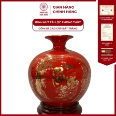 Bình Hút Lộc Tam Cảnh Phúc Lộc Thọ Dán Decal Vàng Kim Gốm Sứ Bát Tràng - Phúc Lộc Viên Minh