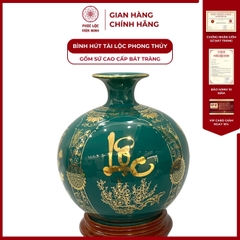 Bình Hút Lộc Tứ Cảnh Phúc Đức Tài Lộc Decal Vàng Kim Gốm Sứ Bát Tràng - Phúc Lộc Viên Minh