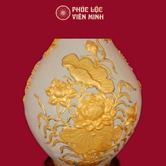 Tỳ Bà Phú Quý Trường Xuân Cao 60cm Đắp Nổi Men Rạn Rát Vàng Cao Cấp Gốm Sứ Bát Tràng - Phúc Lộc Viên Minh