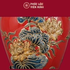 Mai Bình Công Danh Phú Quý Men Đỏ Vẽ Vàng Gốm Sứ Bát Tràng - Phúc Lộc Viên Minh